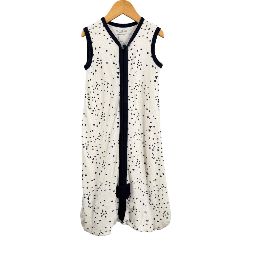 Burt's Bees Baby Sleep Sack Size Small 0-6‎ Month White Navy Star Organic Cotton